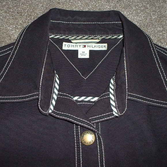 Tommy Hilfiger Womens Navy Blue Jacket Top Size M Medium Snap Front Collar EUC - Picture 2 of 4